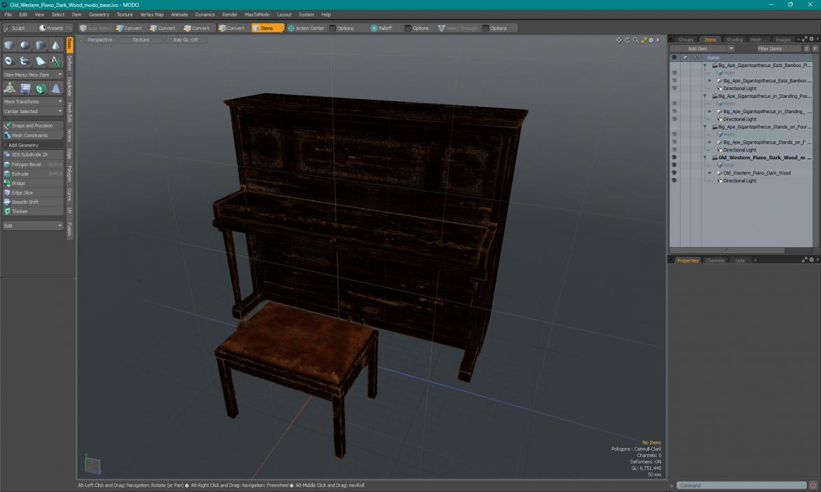 Old Western Piano Dark Wood 3D