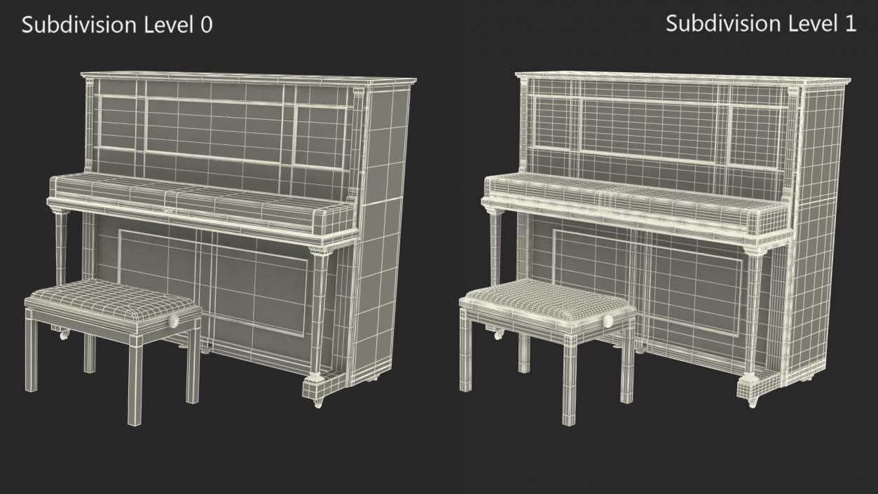 Old Western Piano Dark Wood 3D