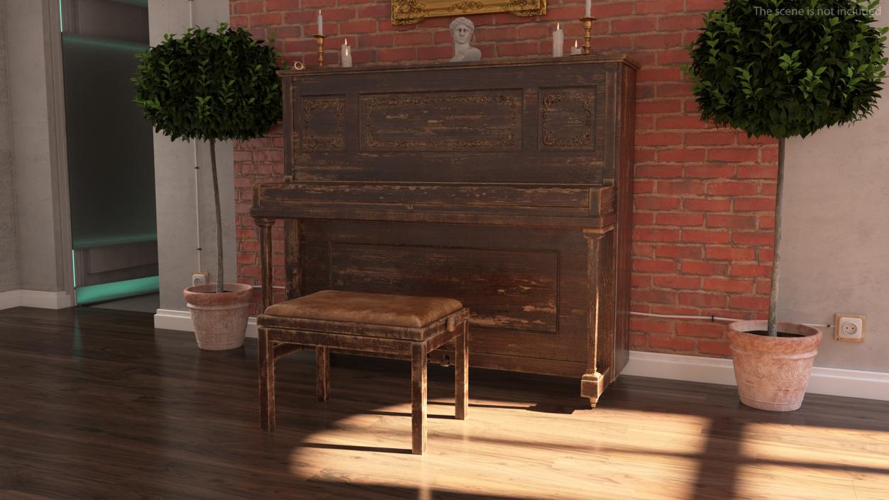 Old Western Piano Dark Wood 3D