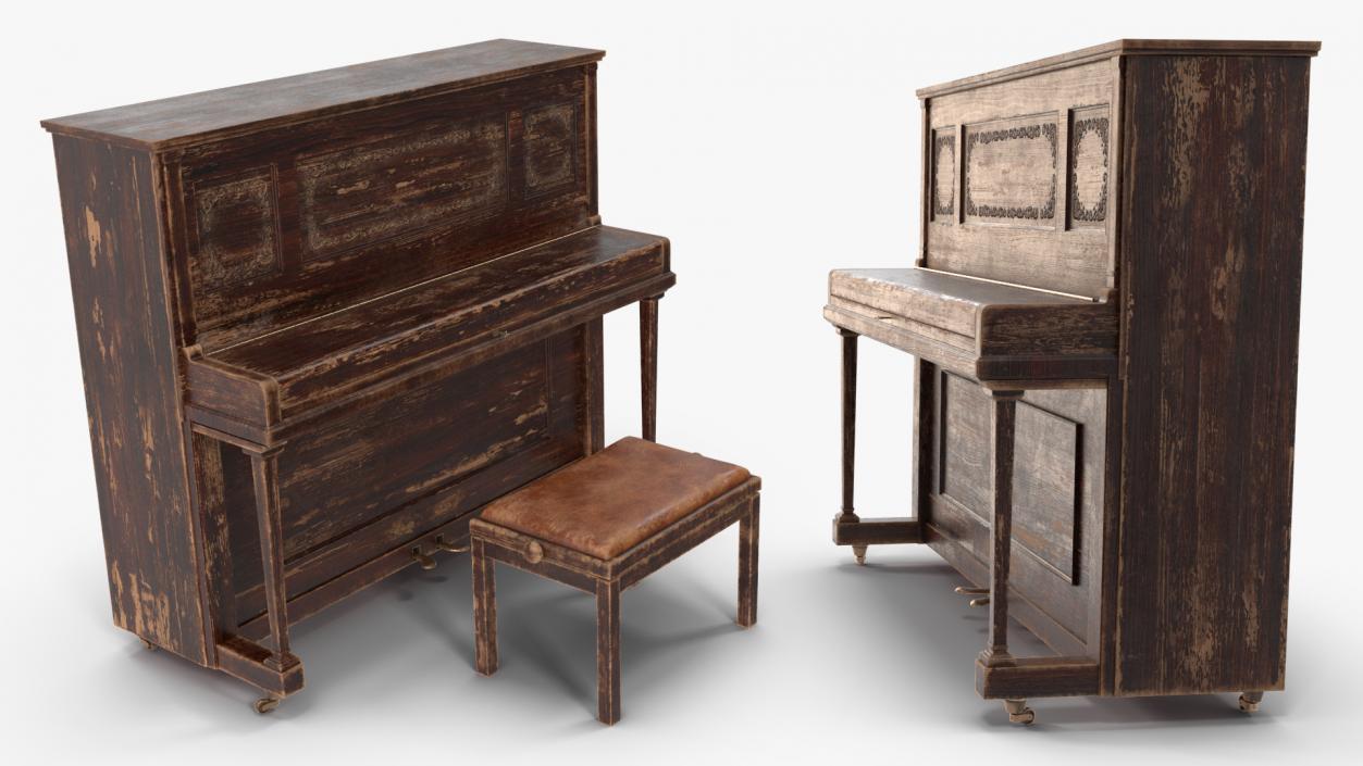 Old Western Piano Dark Wood 3D