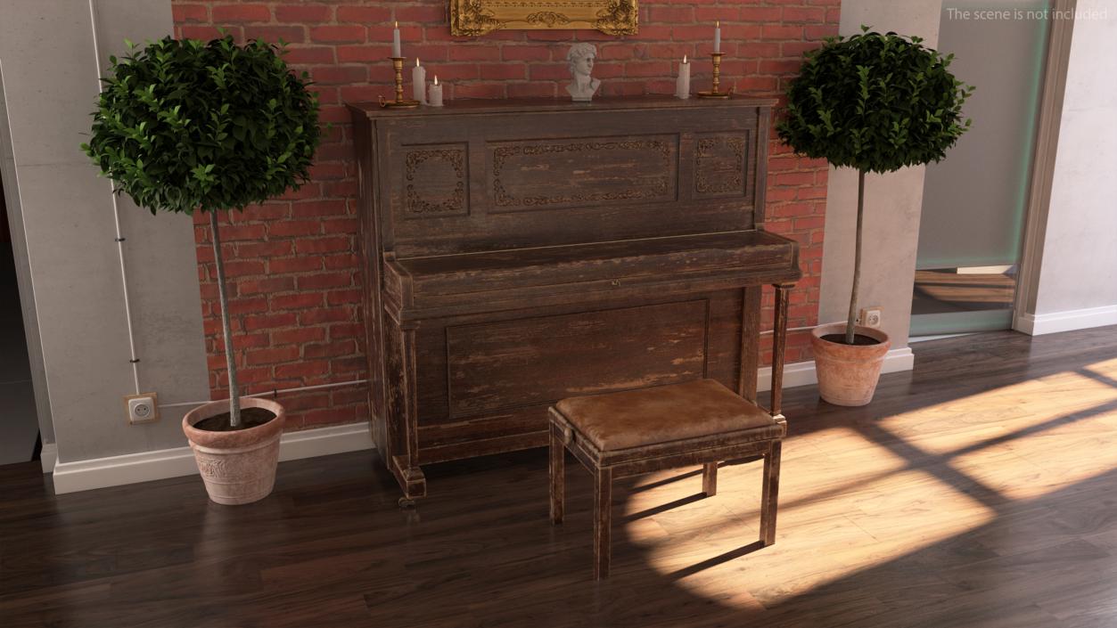 Old Western Piano Dark Wood 3D