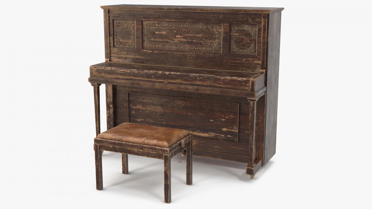 Old Western Piano Dark Wood 3D