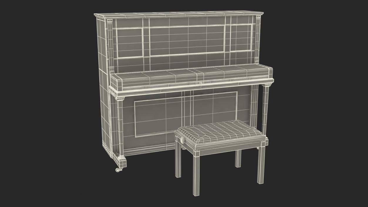 Old Western Piano Dark Wood 3D