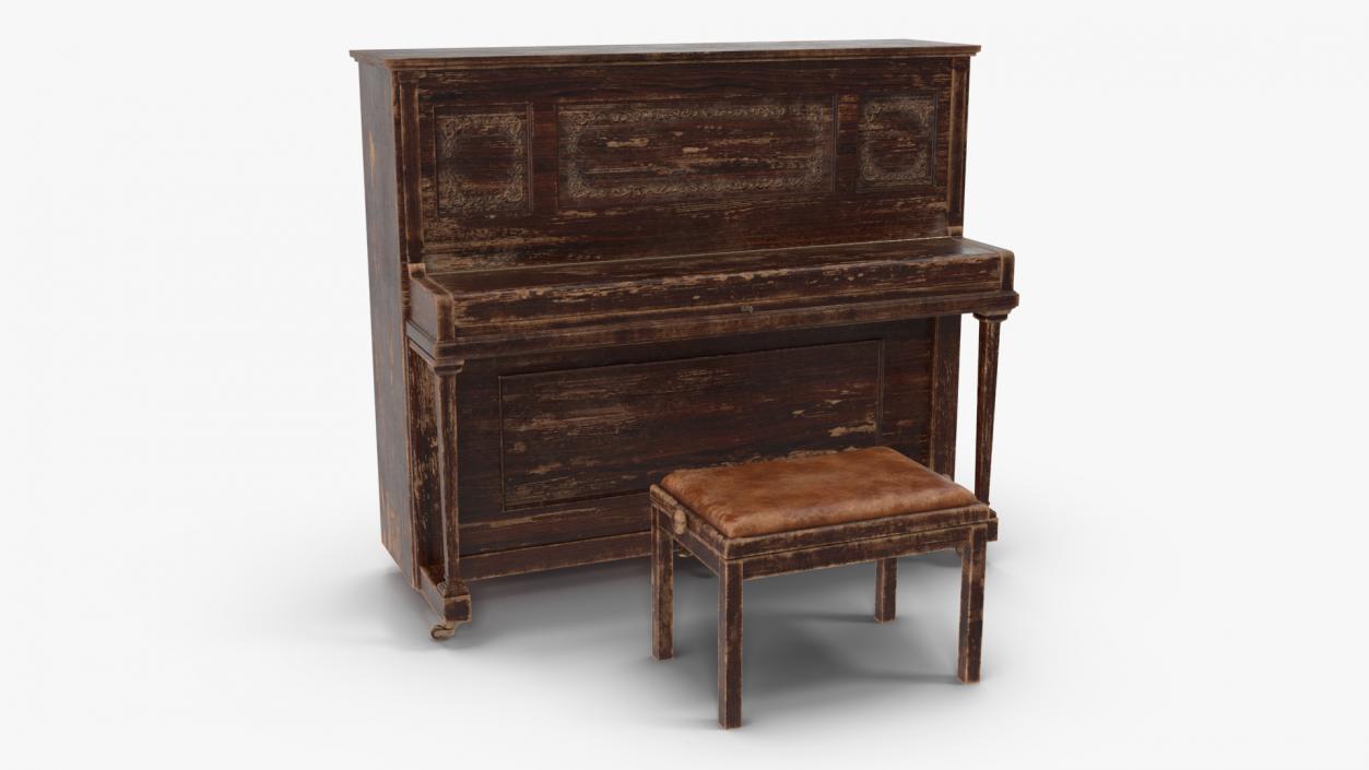 Old Western Piano Dark Wood 3D