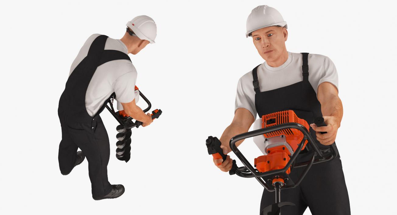 Construction Worker with Earth Auger Drill 3D