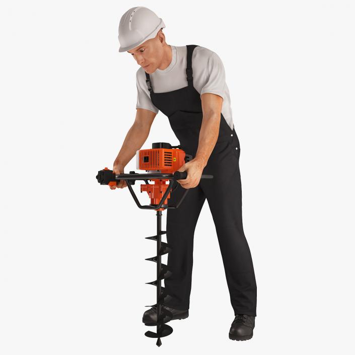 Construction Worker with Earth Auger Drill 3D