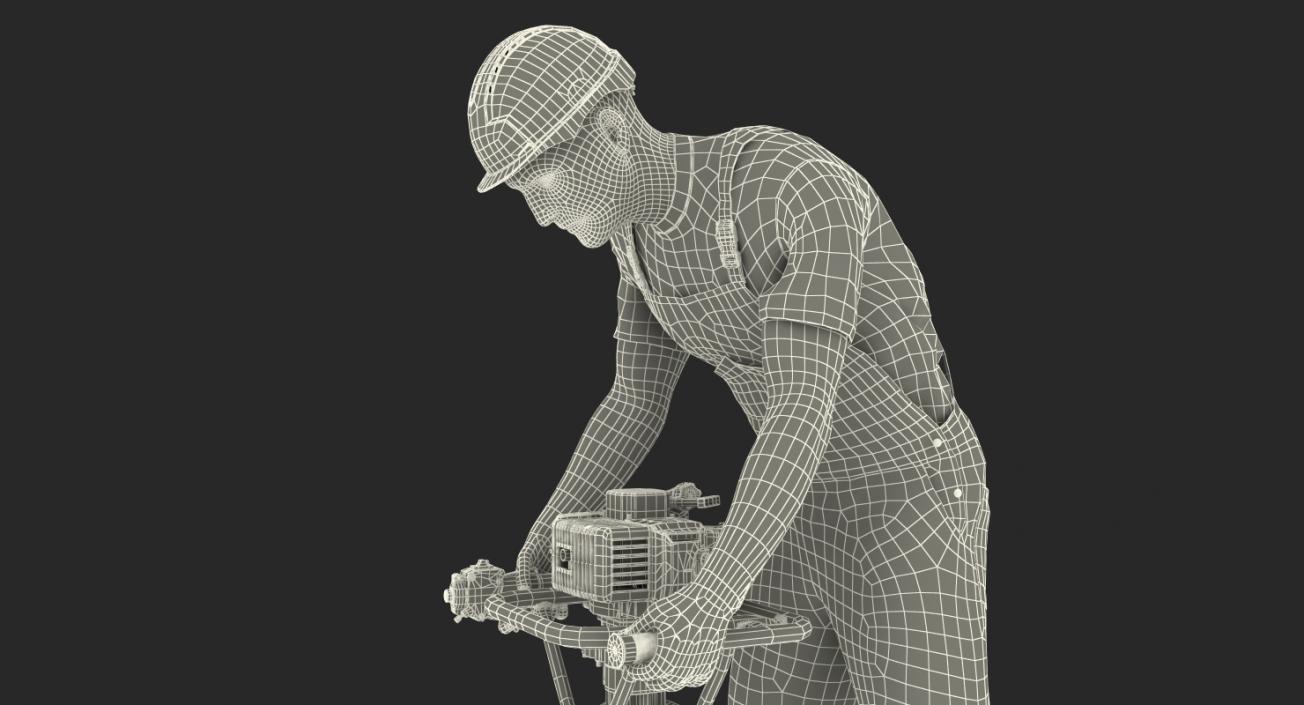 Construction Worker with Earth Auger Drill 3D