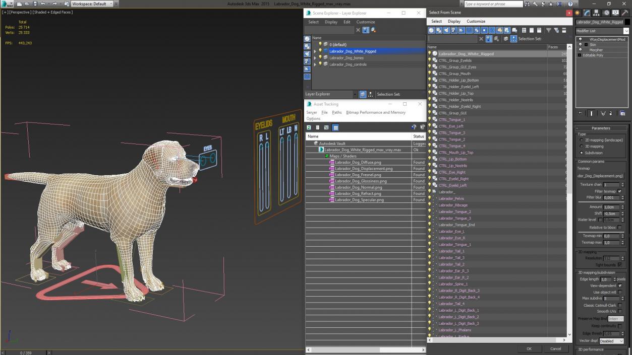 3D model Labrador Dog White Rigged