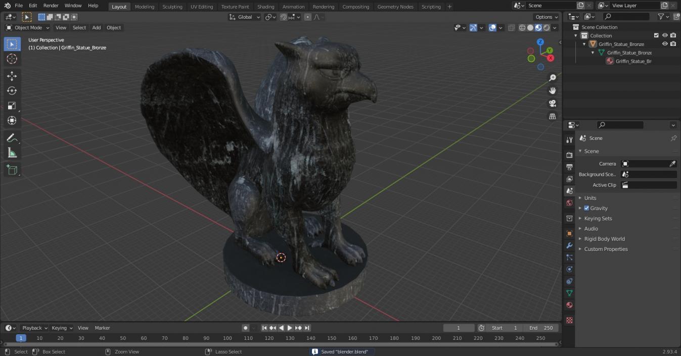 3D Griffin Statue Bronze