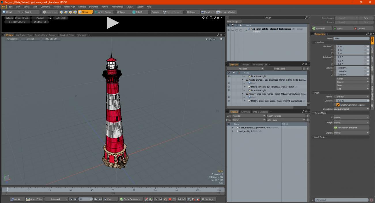 Red and White Striped Lighthouse 3D