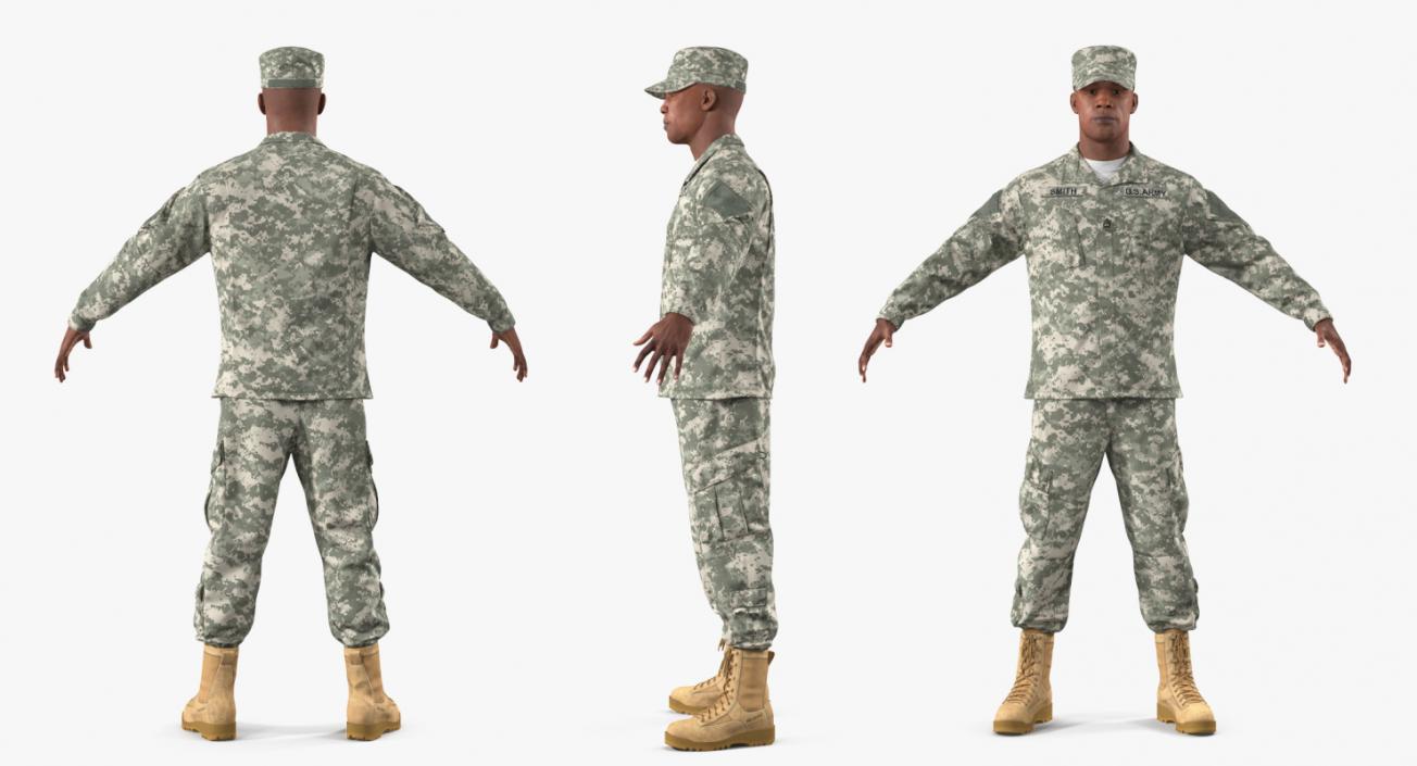 3D African-American US Soldier ACU Rigged model