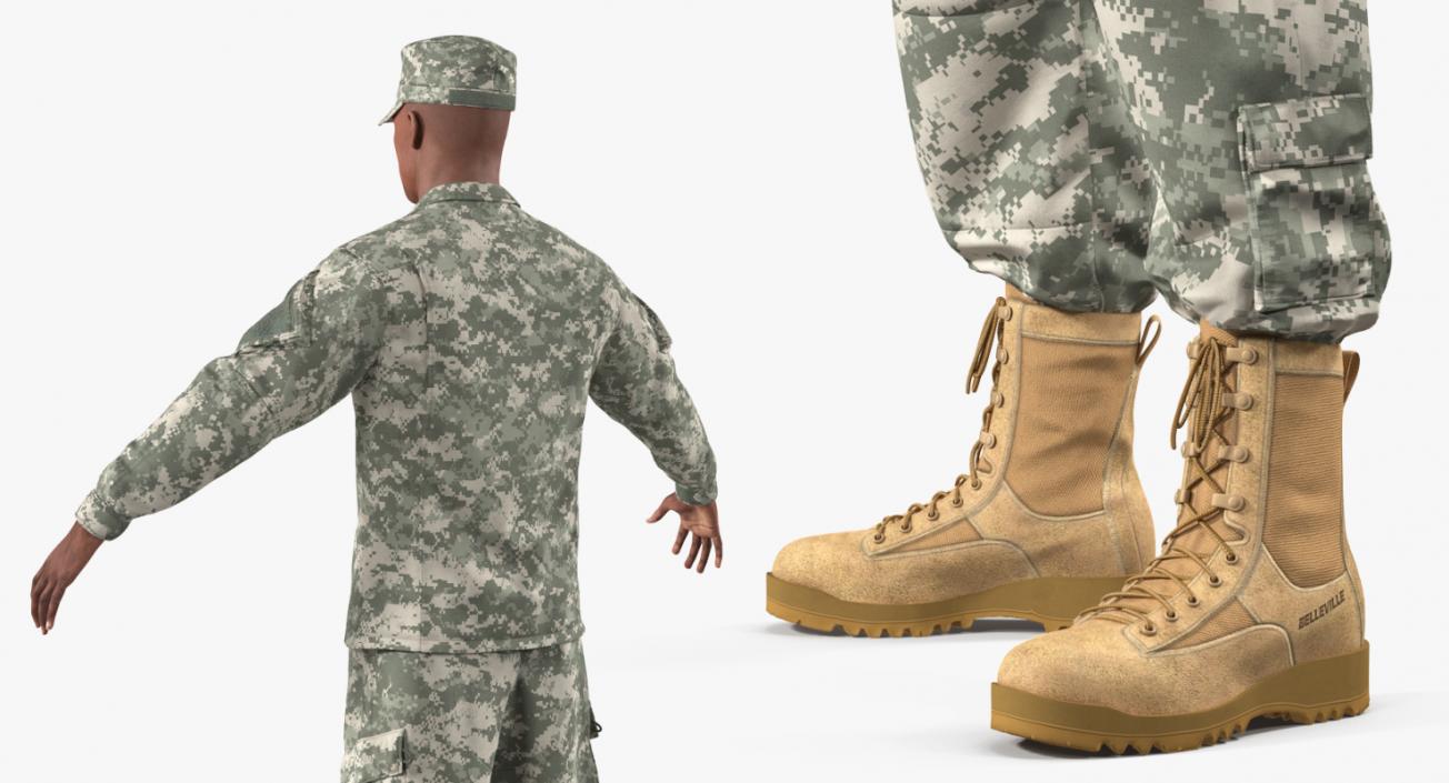 3D African-American US Soldier ACU Rigged model