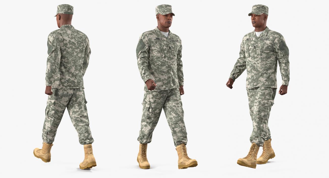 3D African-American US Soldier ACU Rigged model