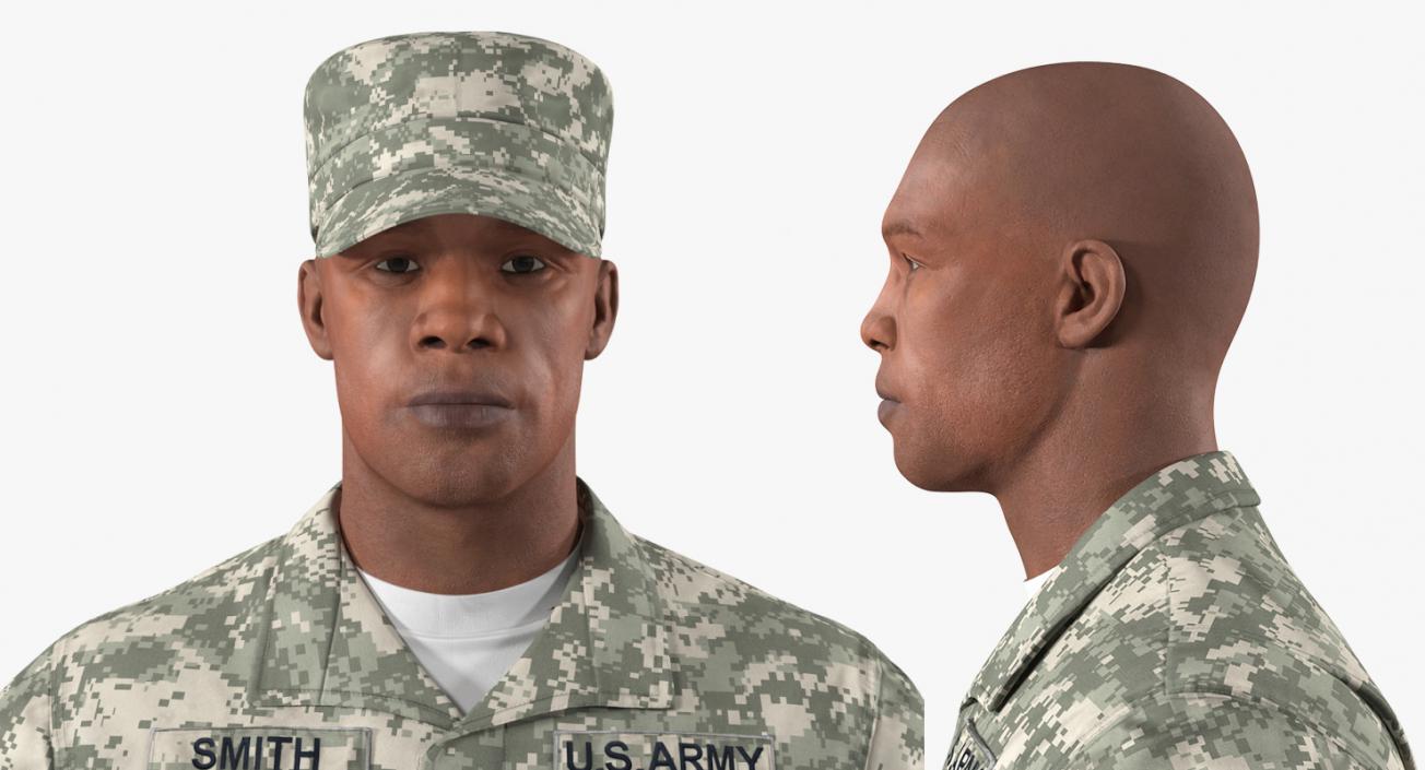 3D African-American US Soldier ACU Rigged model