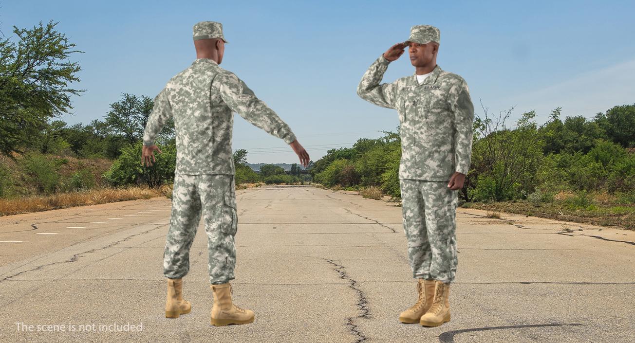 3D African-American US Soldier ACU Rigged model