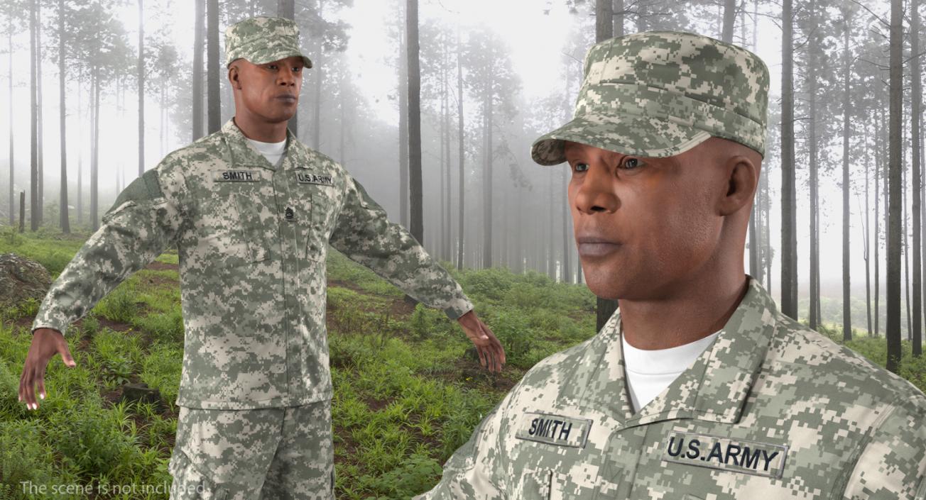 3D African-American US Soldier ACU Rigged model