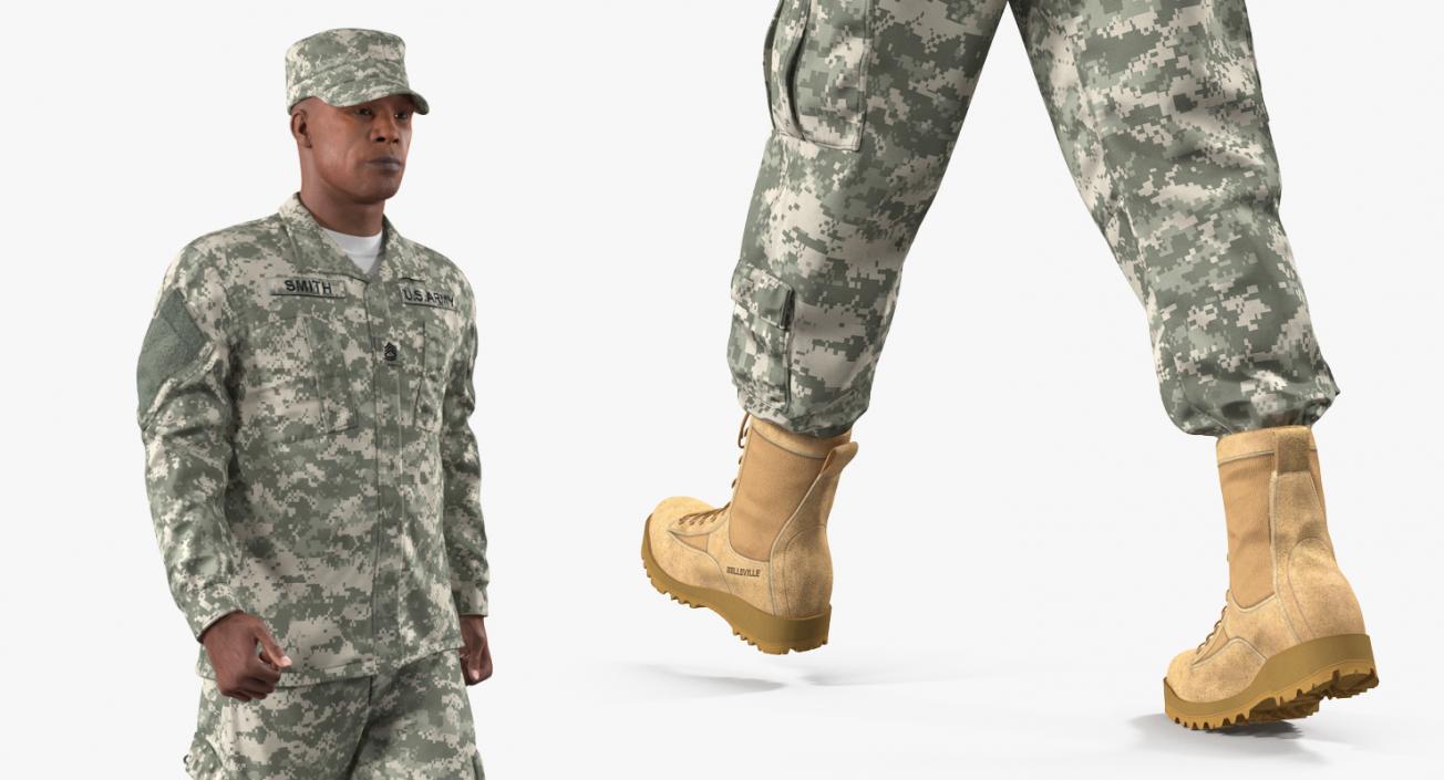 3D African-American US Soldier ACU Rigged model