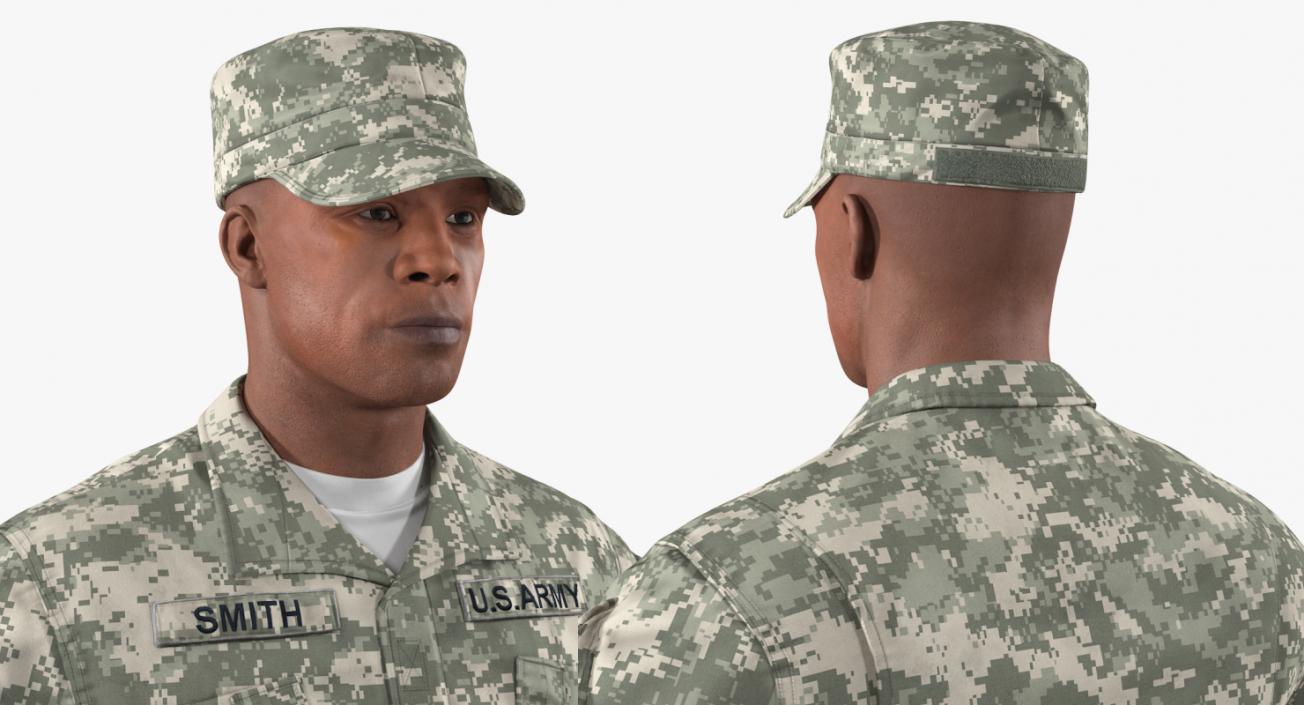 3D African-American US Soldier ACU Rigged model