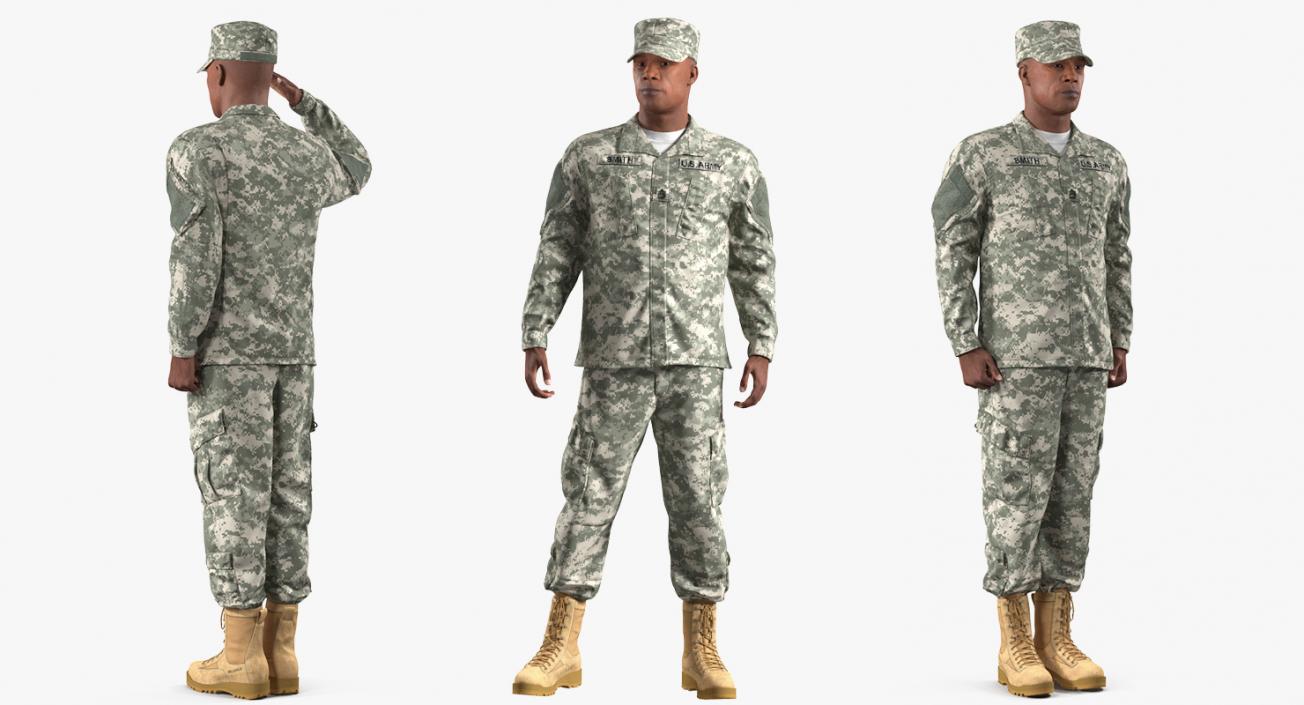 3D African-American US Soldier ACU Rigged model