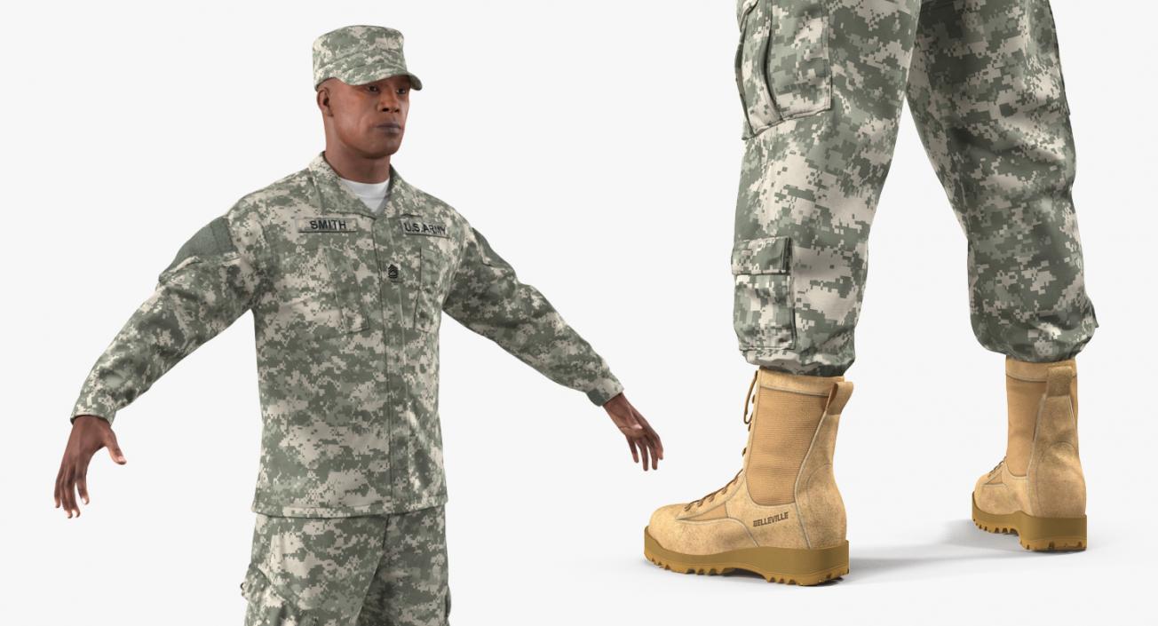 3D African-American US Soldier ACU Rigged model