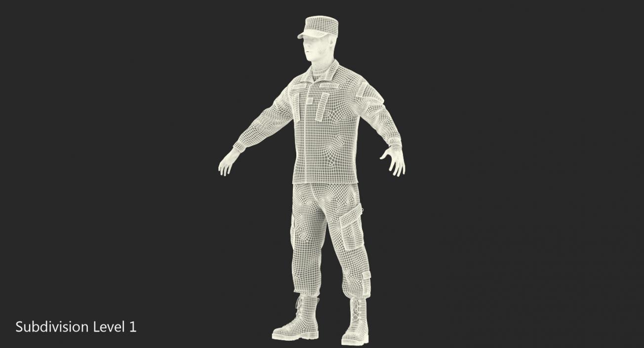 3D African-American US Soldier ACU Rigged model