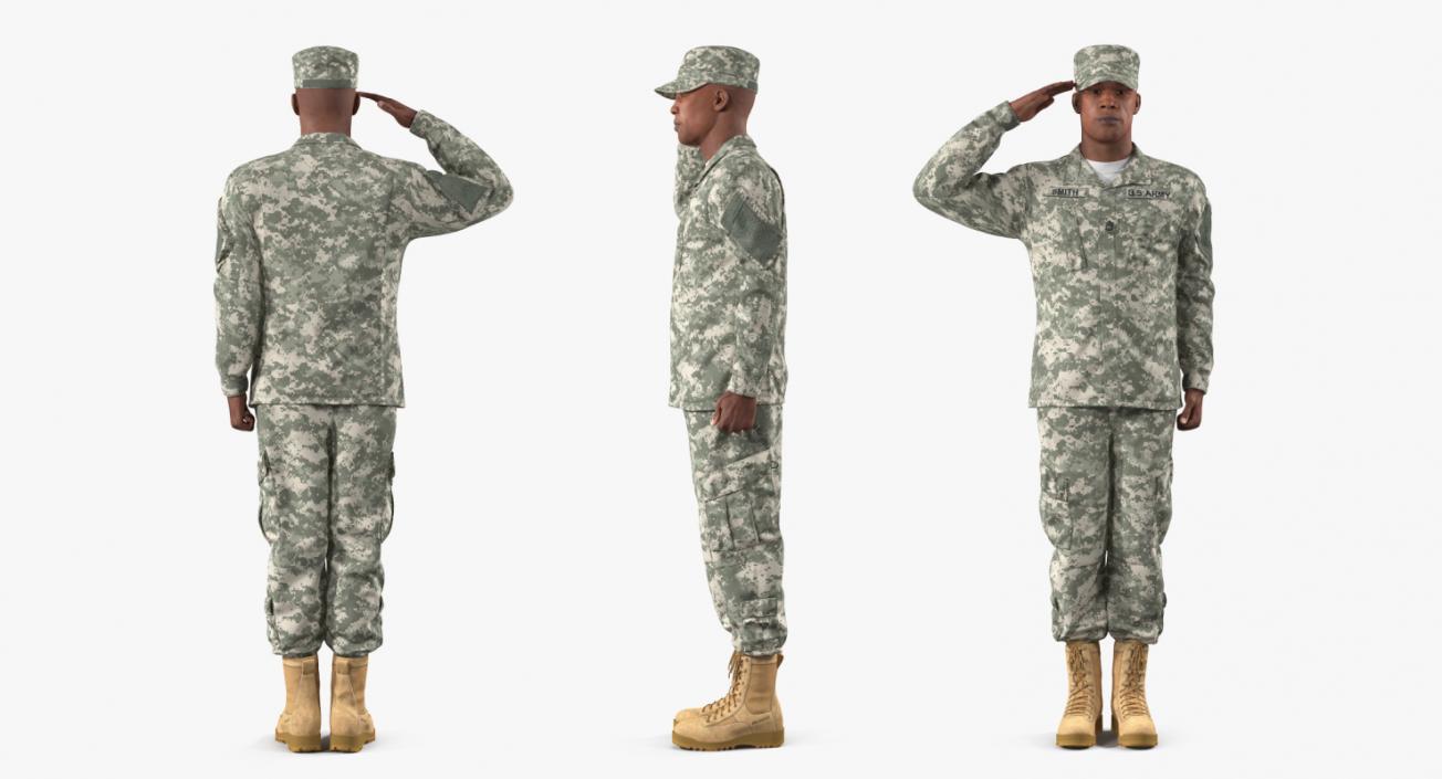 3D African-American US Soldier ACU Rigged model