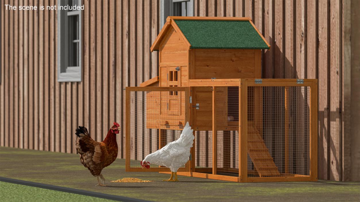 Wooden Small Chicken Coop with Chickens 3D model