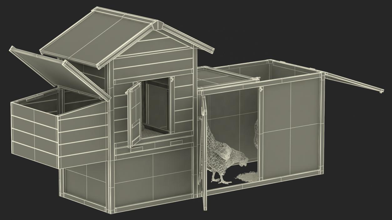 Wooden Small Chicken Coop with Chickens 3D model