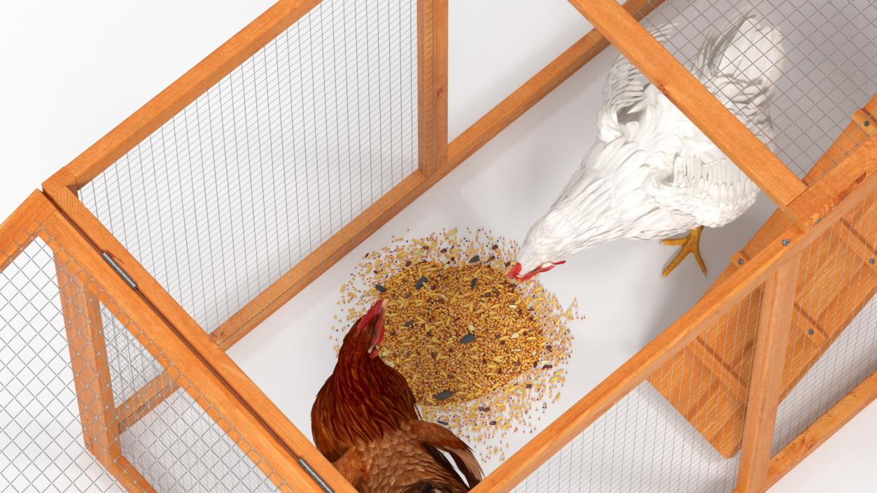 Wooden Small Chicken Coop with Chickens 3D model