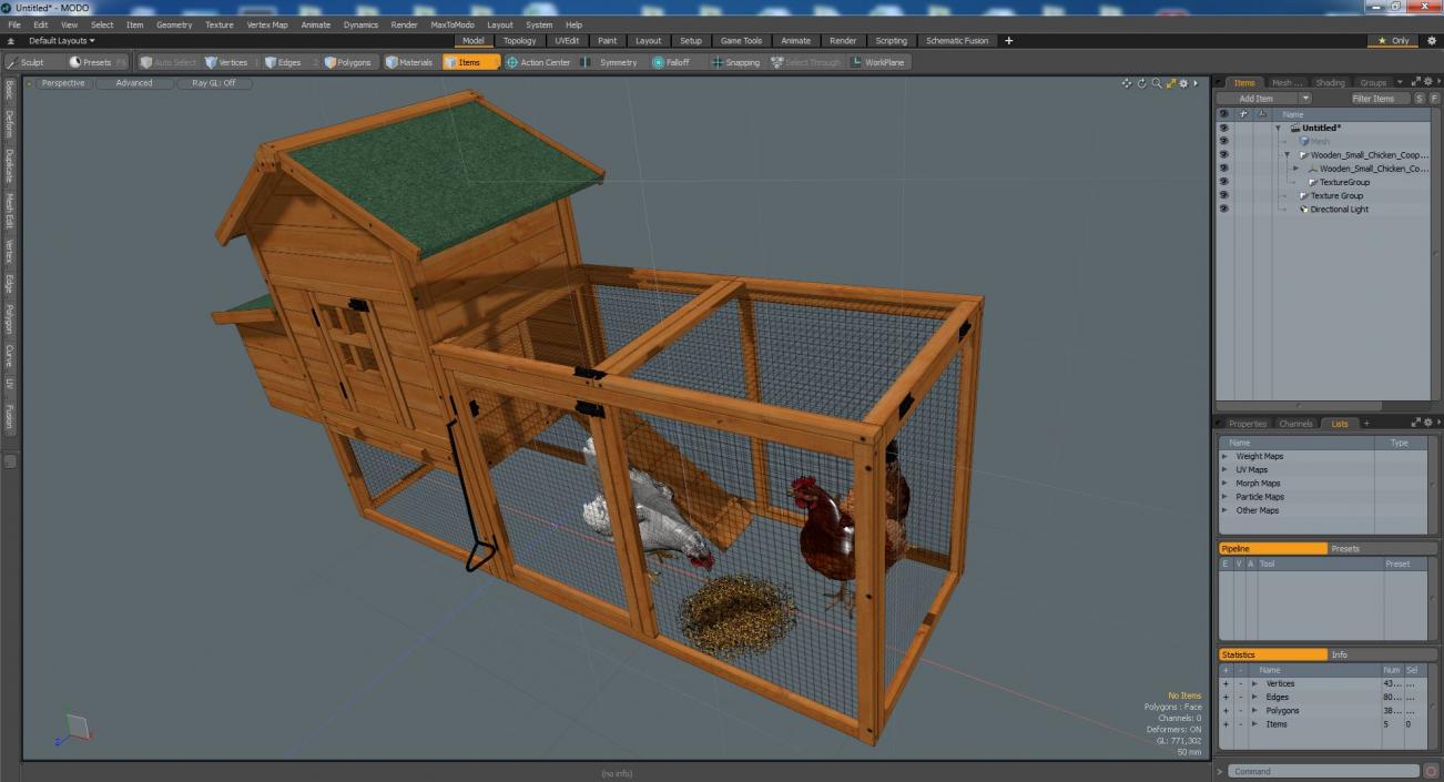 Wooden Small Chicken Coop with Chickens 3D model