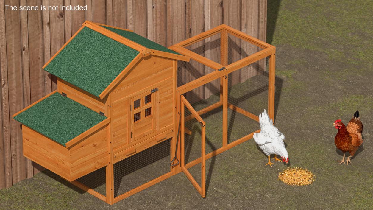 Wooden Small Chicken Coop with Chickens 3D model