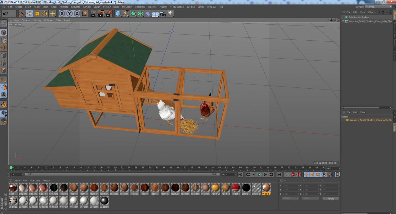 Wooden Small Chicken Coop with Chickens 3D model