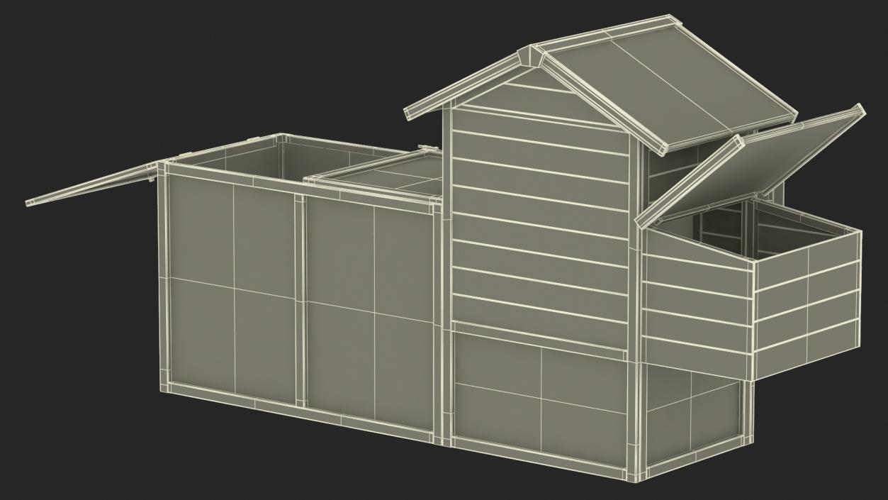 Wooden Small Chicken Coop with Chickens 3D model