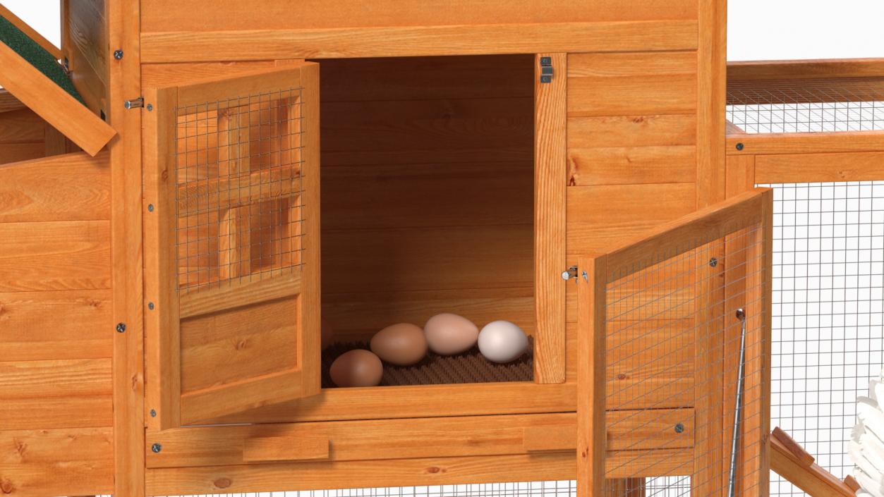 Wooden Small Chicken Coop with Chickens 3D model