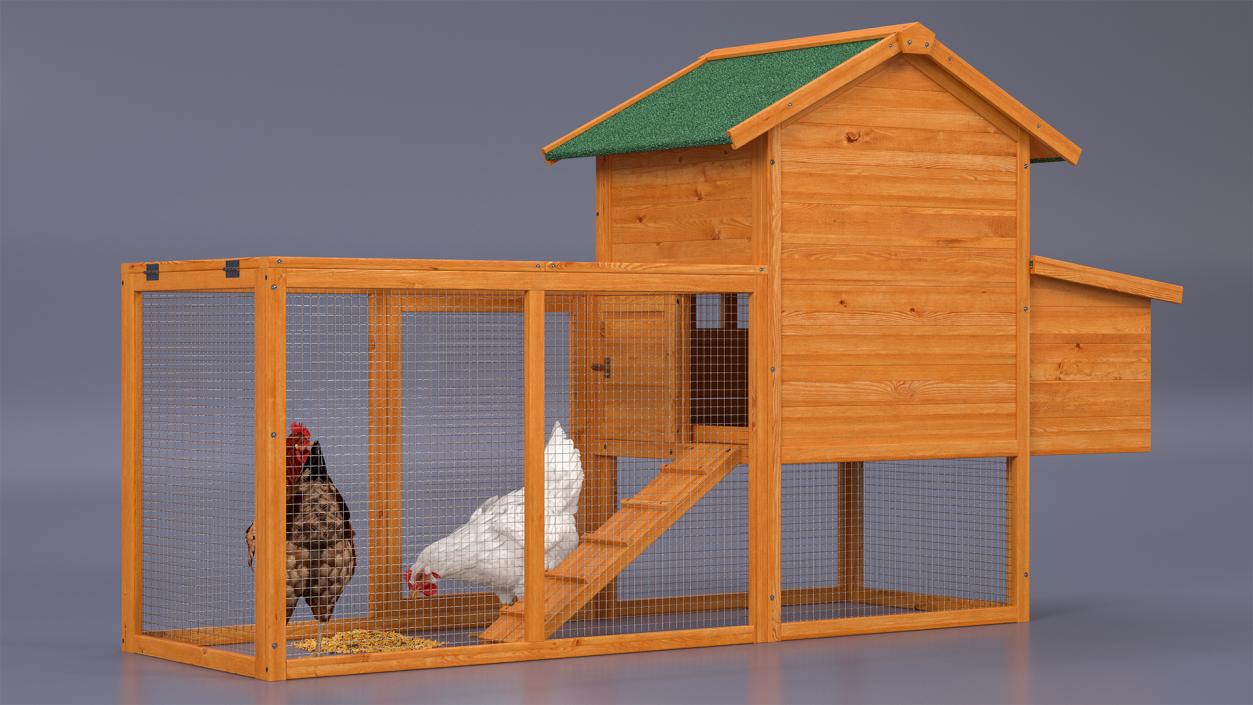 Wooden Small Chicken Coop with Chickens 3D model