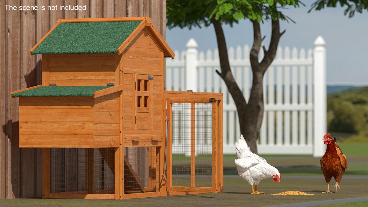 Wooden Small Chicken Coop with Chickens 3D model