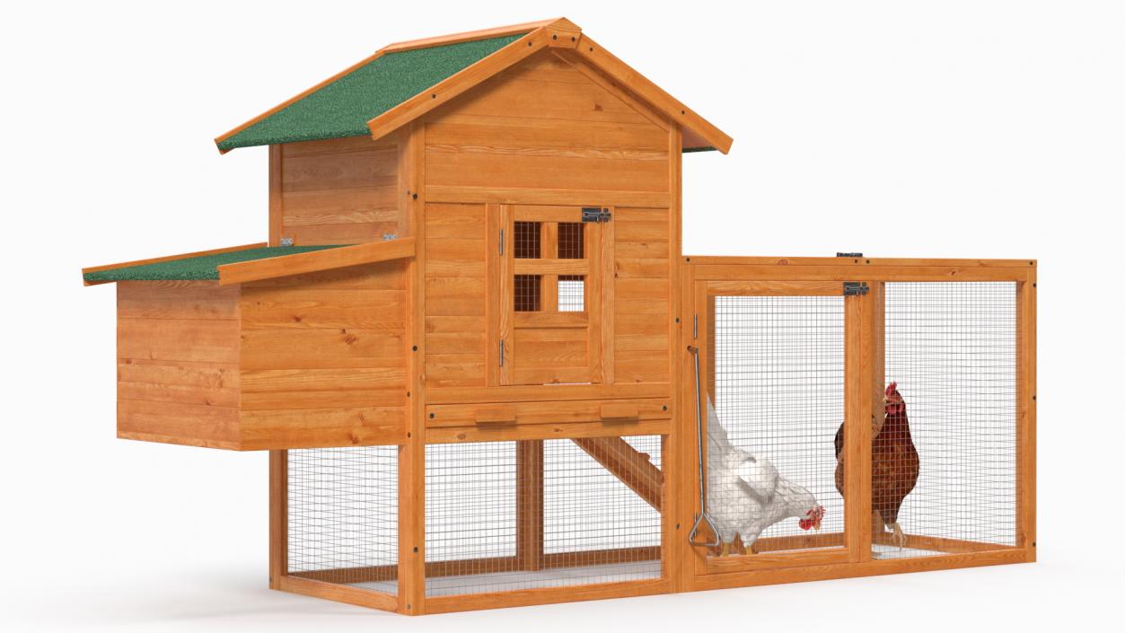 Wooden Small Chicken Coop with Chickens 3D model