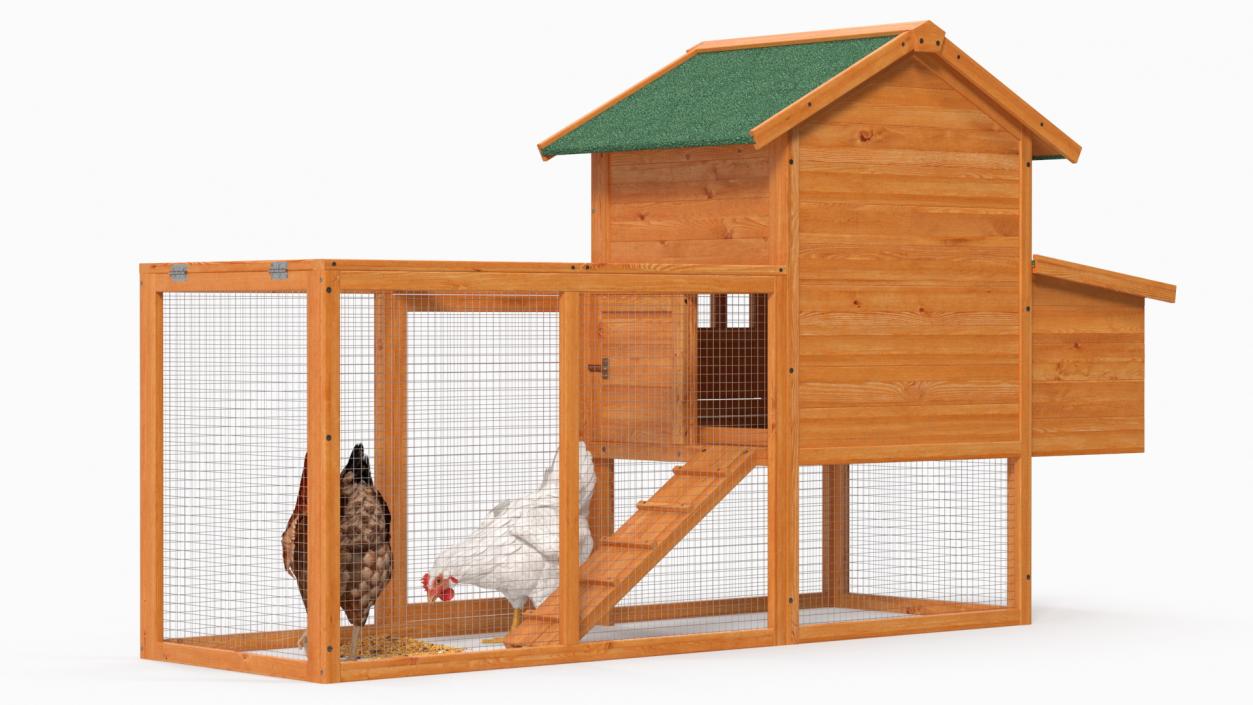 Wooden Small Chicken Coop with Chickens 3D model