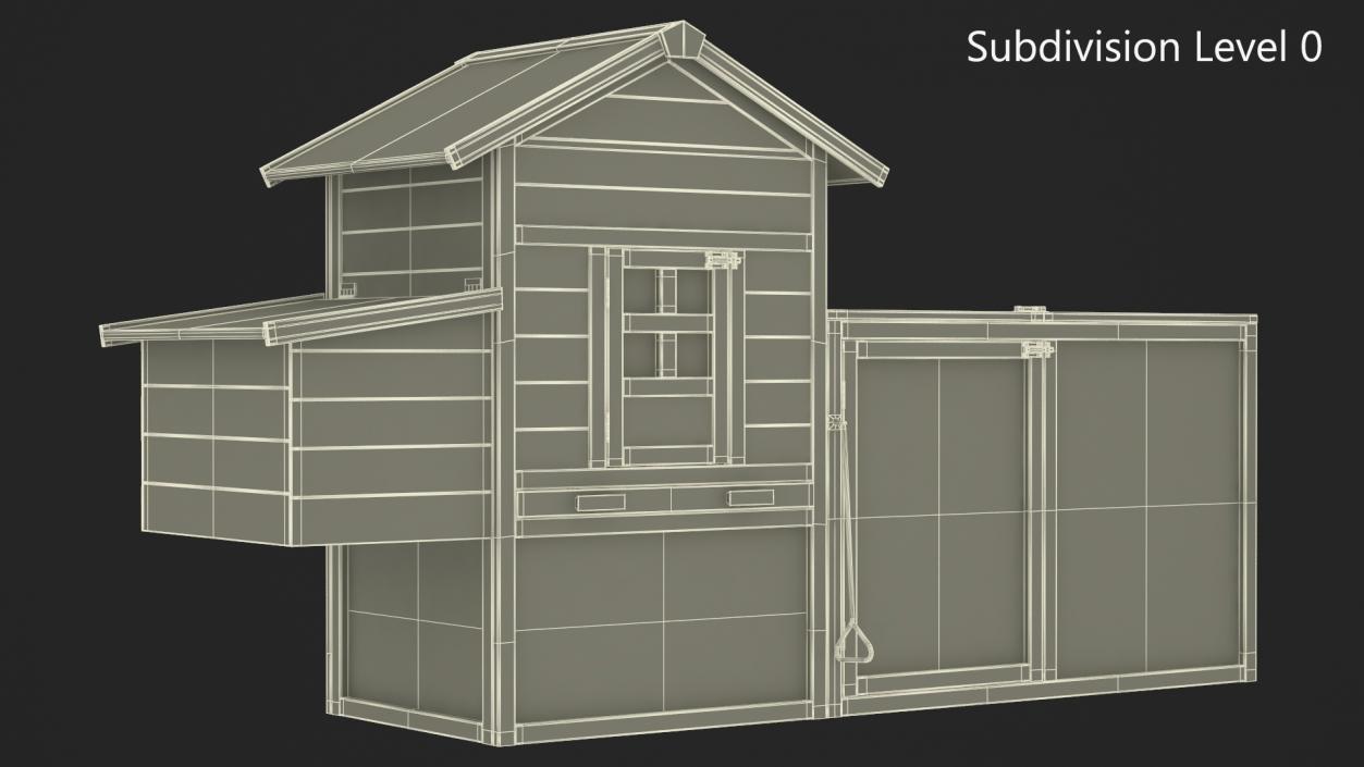 Wooden Small Chicken Coop with Chickens 3D model