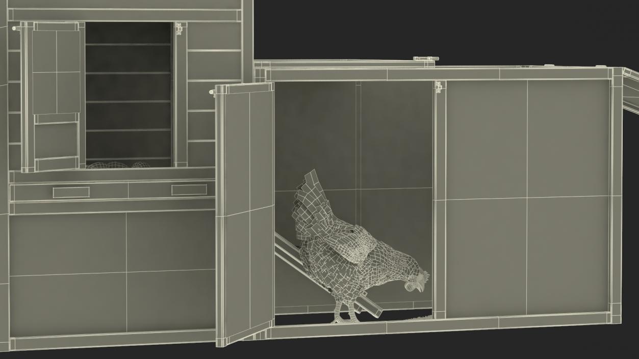 Wooden Small Chicken Coop with Chickens 3D model