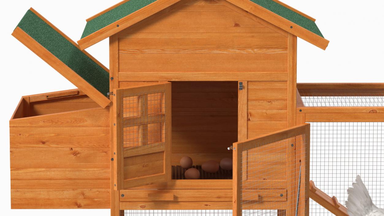 Wooden Small Chicken Coop with Chickens 3D model