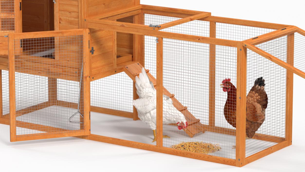 Wooden Small Chicken Coop with Chickens 3D model