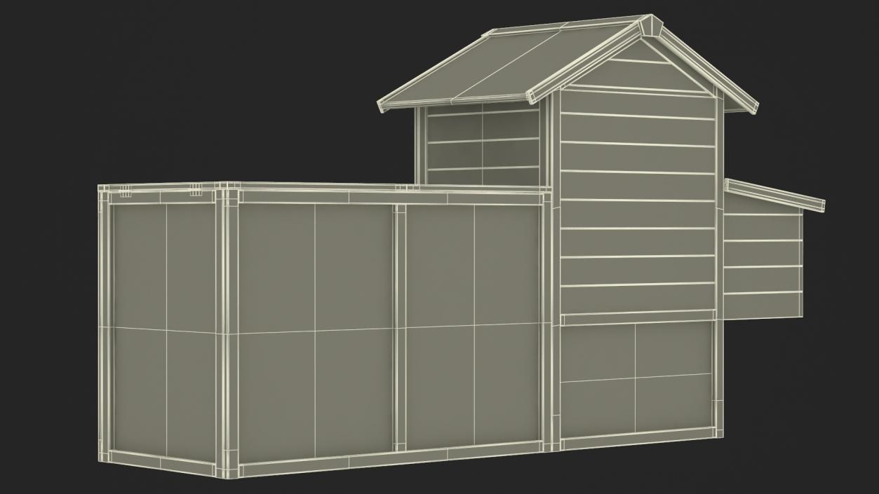 Wooden Small Chicken Coop with Chickens 3D model