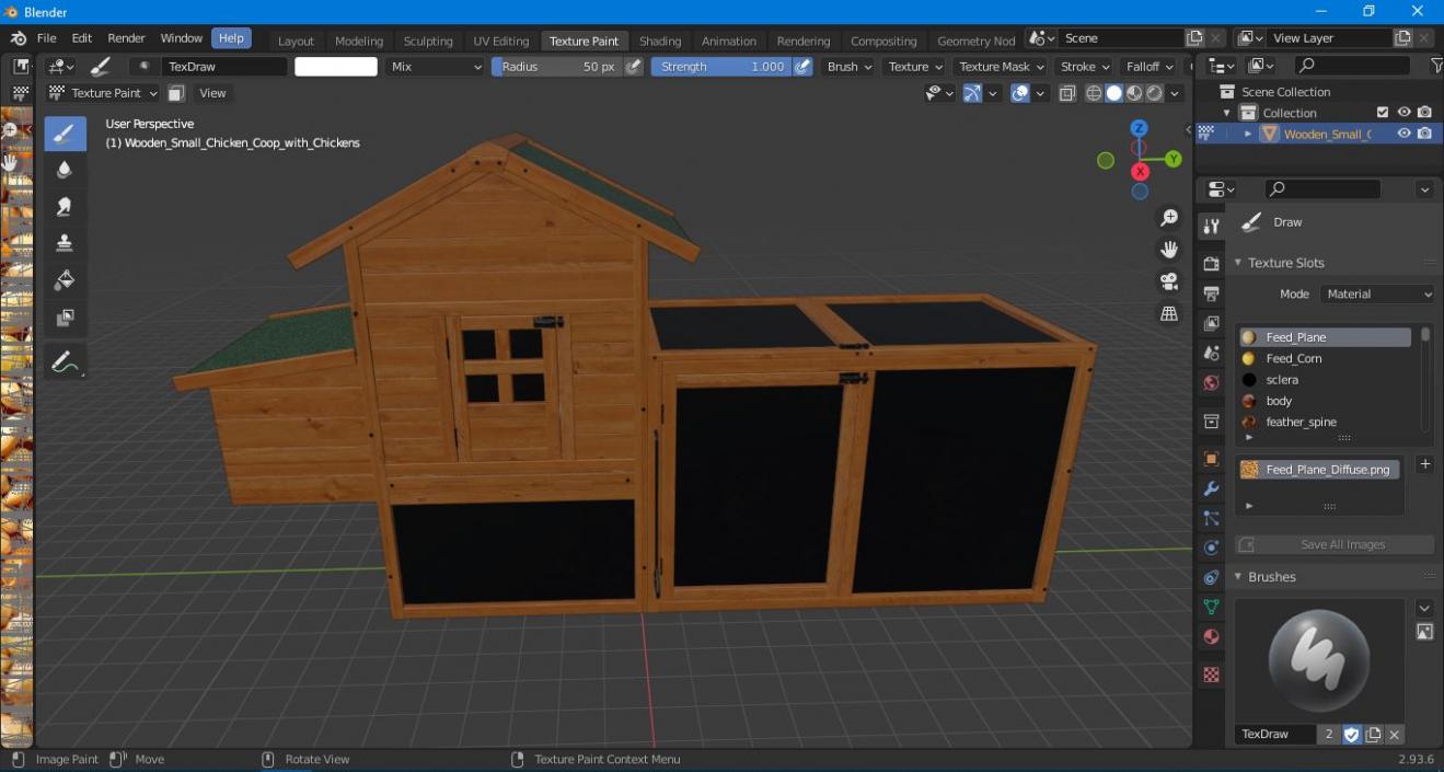 Wooden Small Chicken Coop with Chickens 3D model