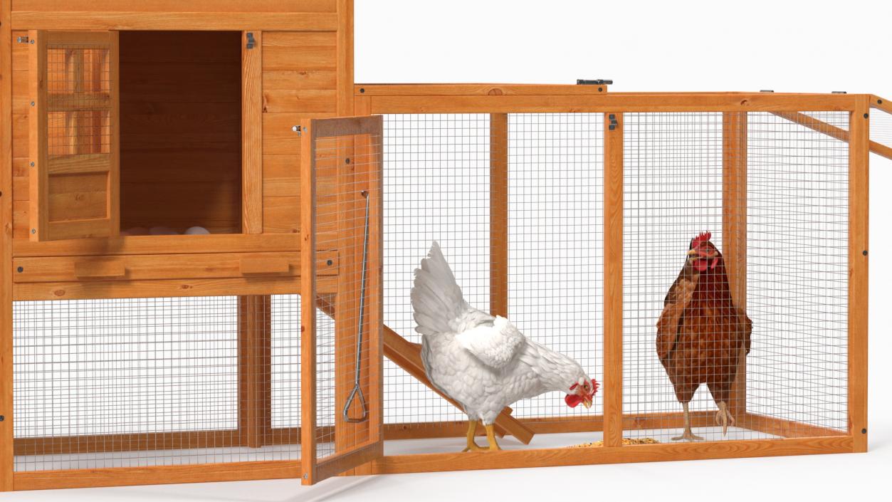 Wooden Small Chicken Coop with Chickens 3D model