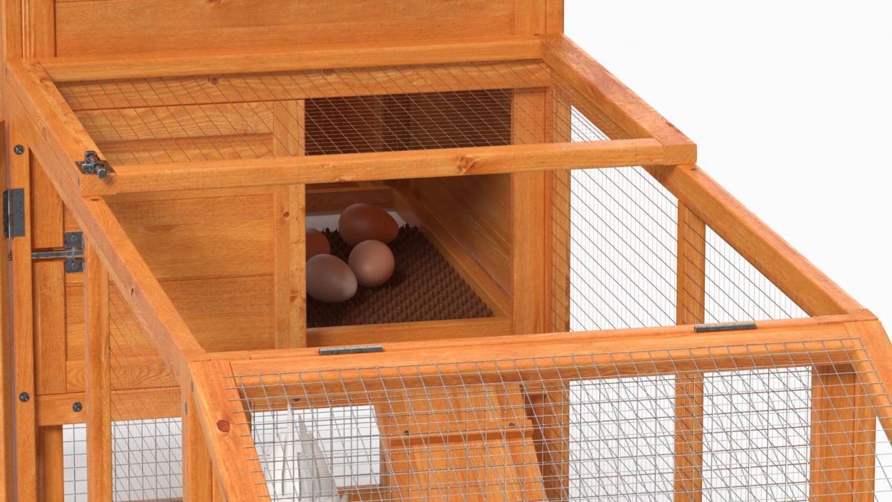 Wooden Small Chicken Coop with Chickens 3D model