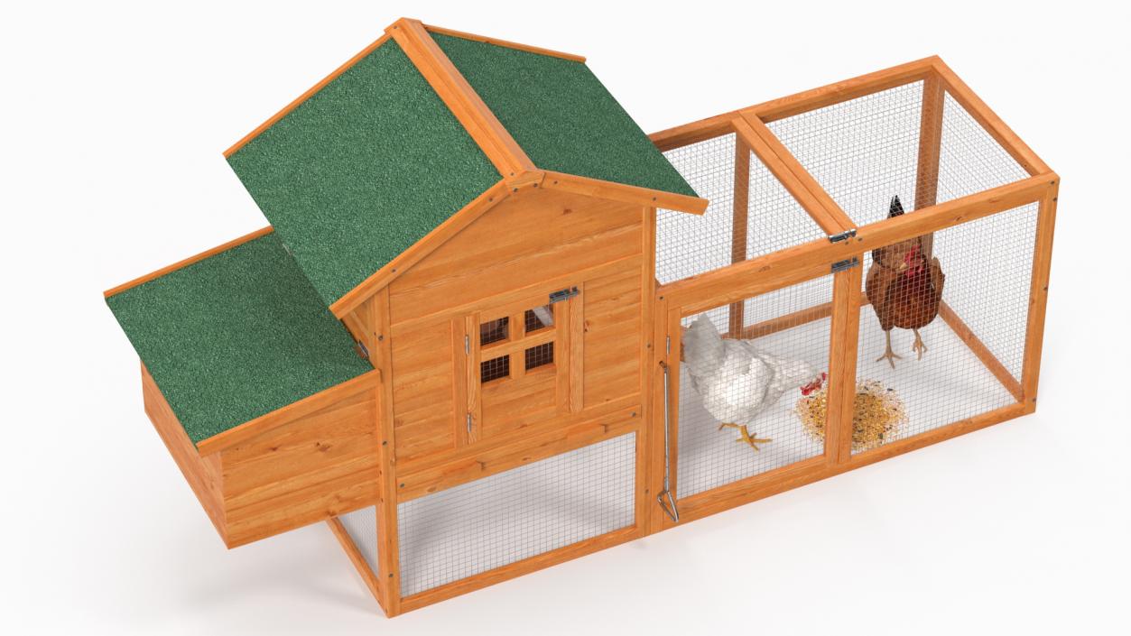 Wooden Small Chicken Coop with Chickens 3D model