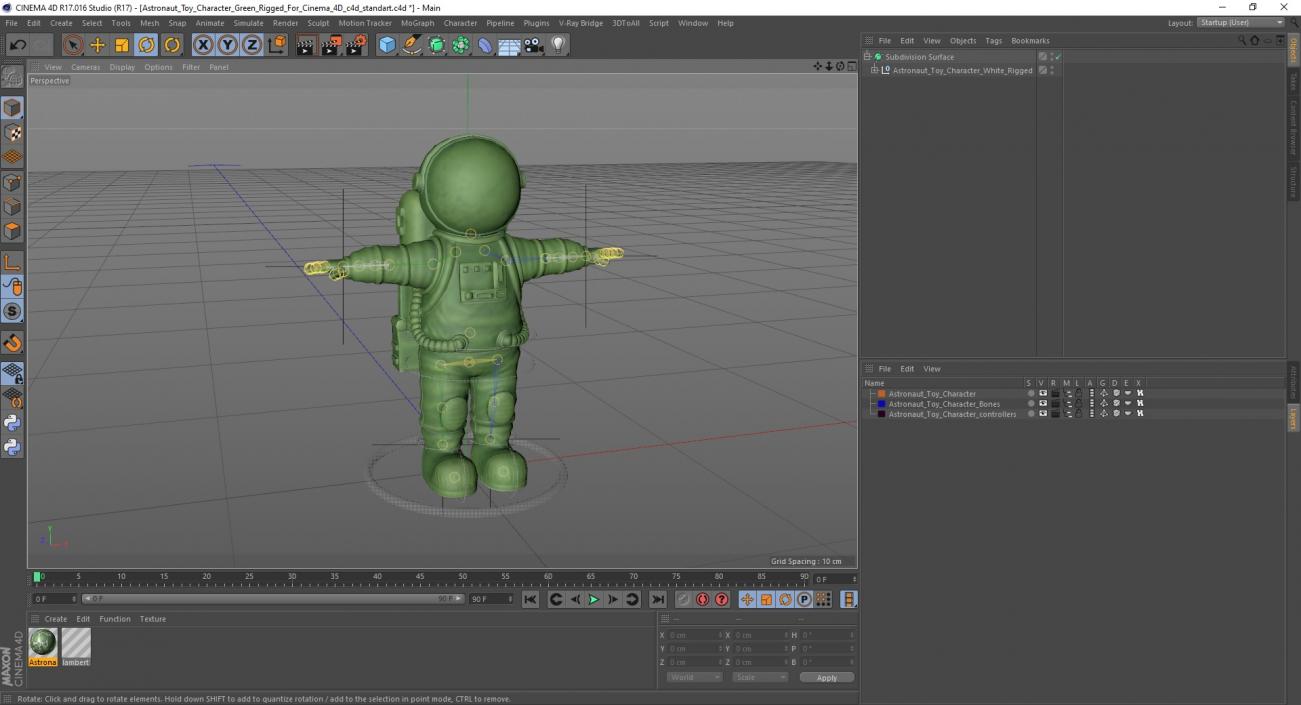 3D model Astronaut Toy Character Green Rigged for Cinema 4D