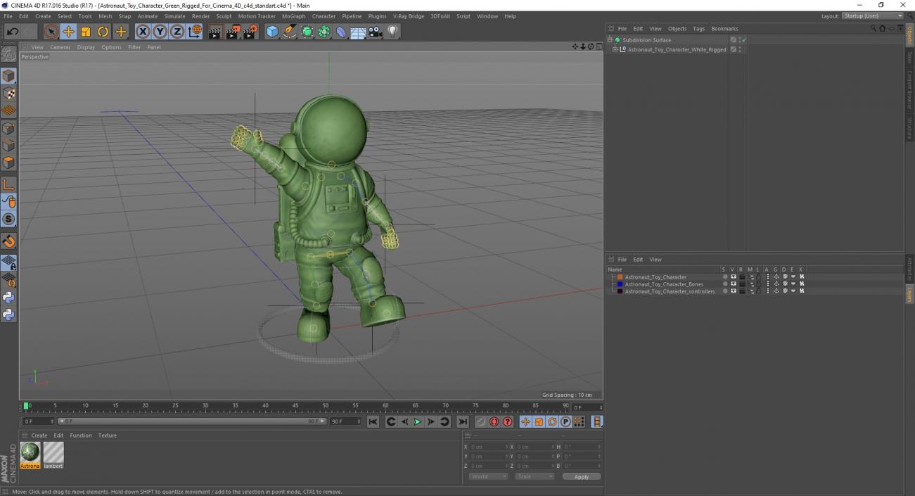 3D model Astronaut Toy Character Green Rigged for Cinema 4D