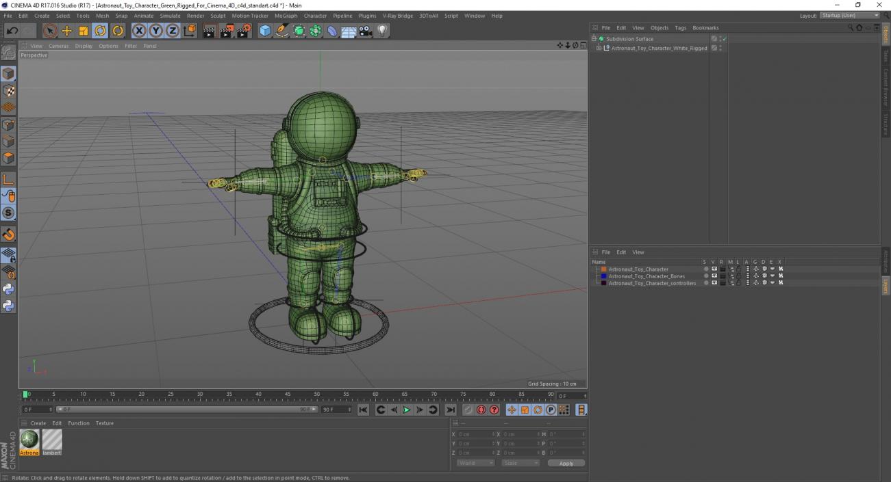 3D model Astronaut Toy Character Green Rigged for Cinema 4D